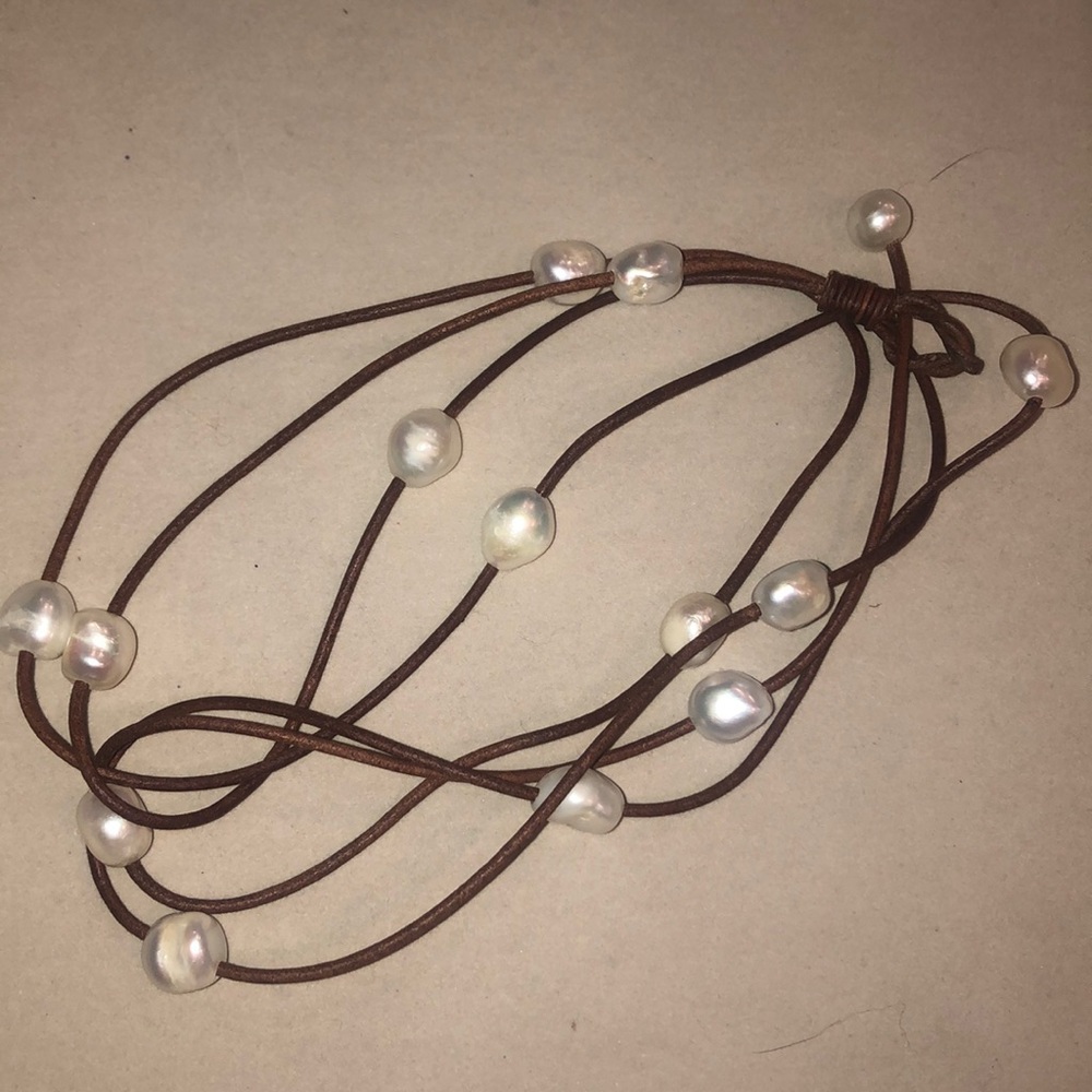 Natural Pearls on Leather long necklace *BRAND NEW